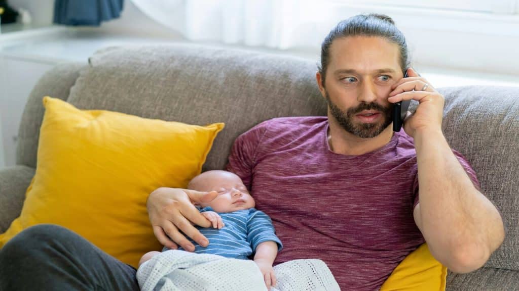 A busy dad on the phone