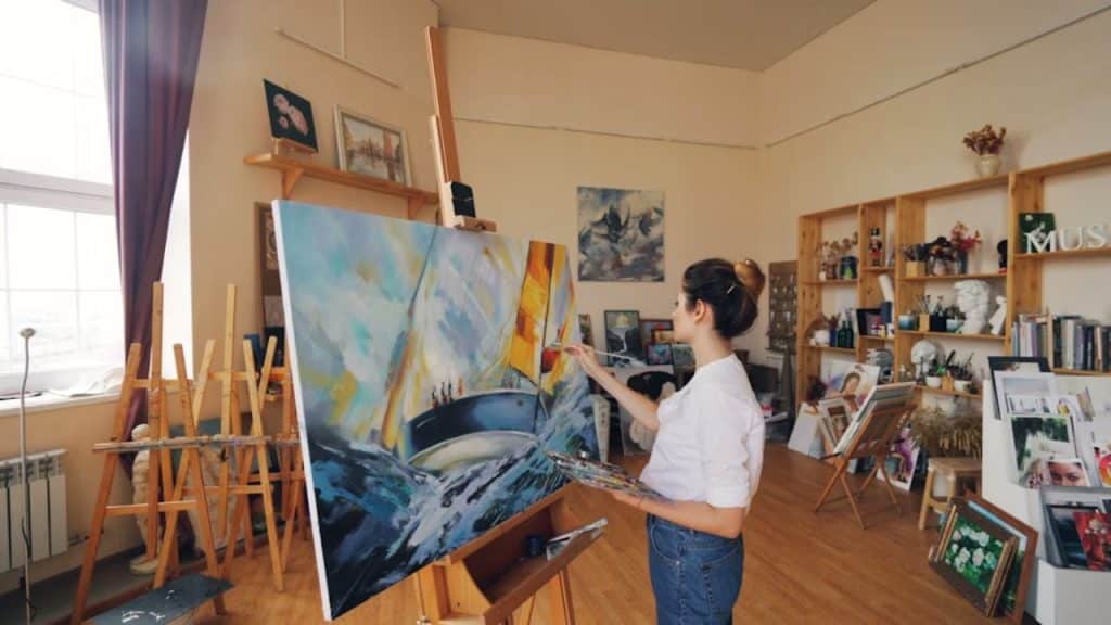 Woman painting in her art studio