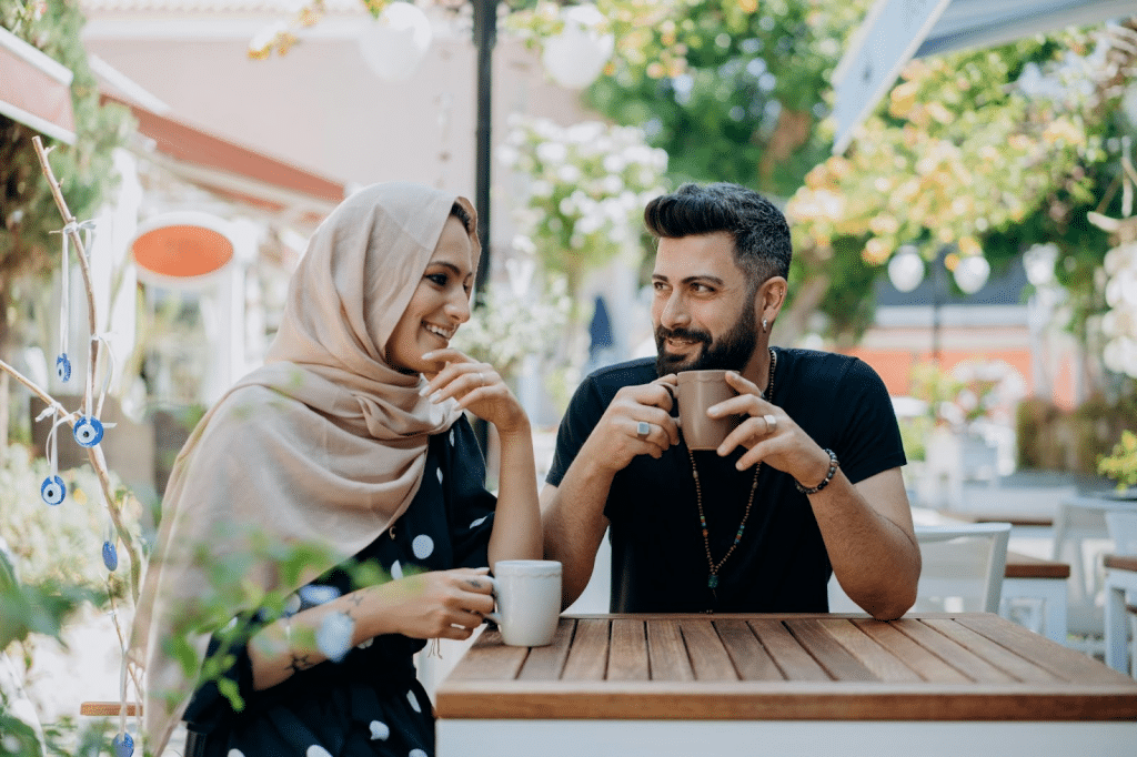 A man and woman having a coffee
