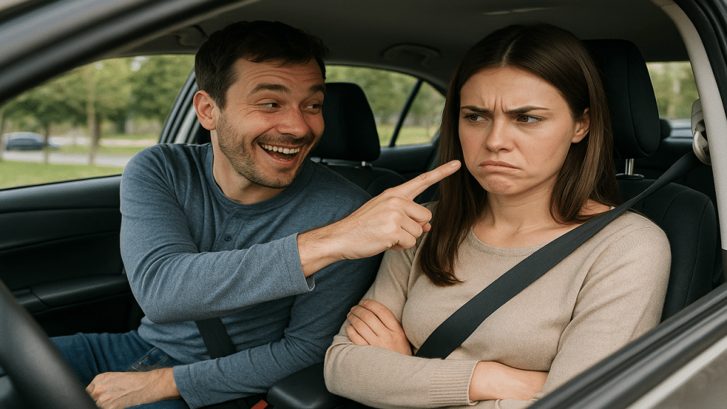 A woman looking upset at her husband’s joke