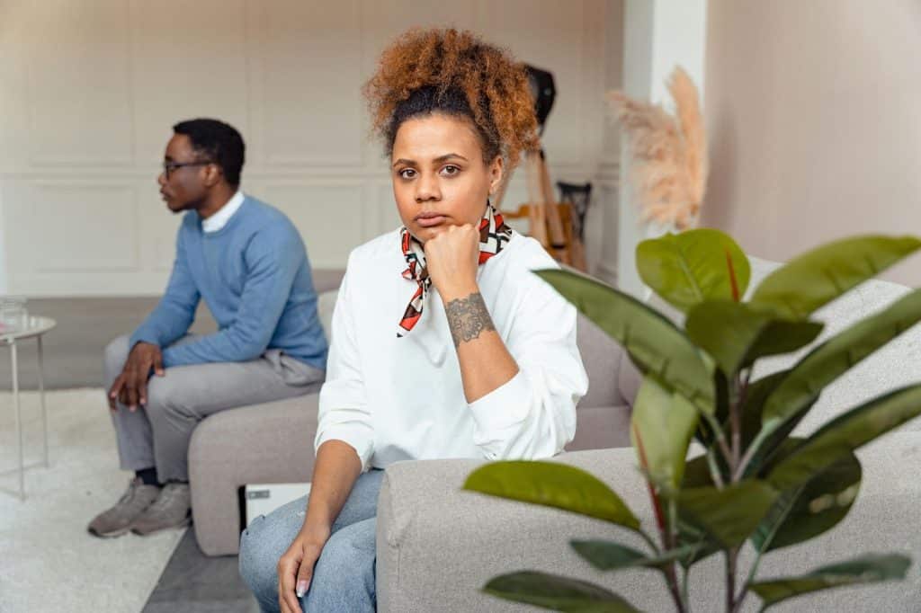 A woman ignoring man