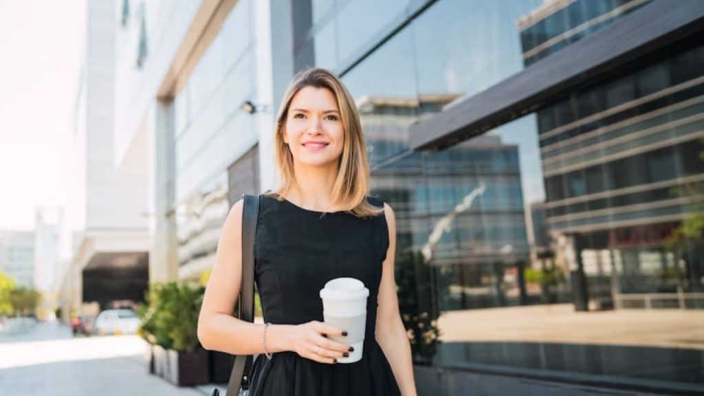 Confident woman walking alone in the city