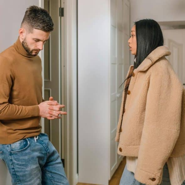 A woman talking to her partner