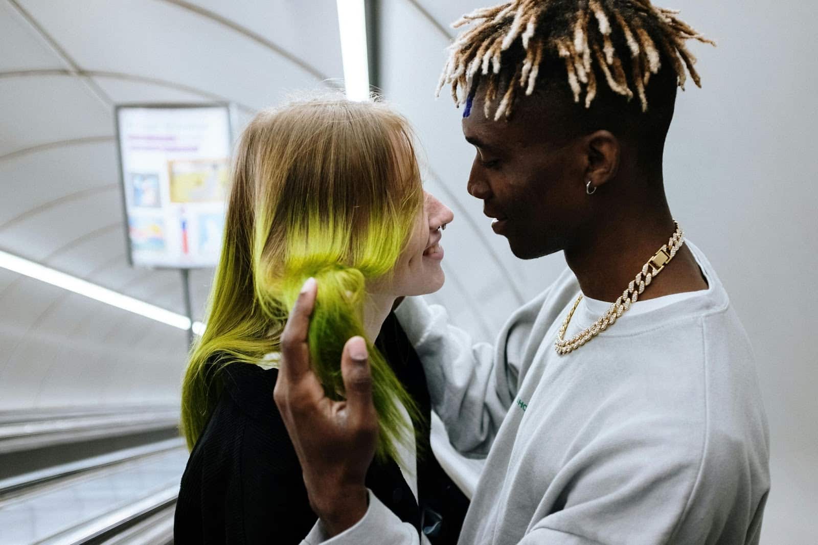 A man and woman being sweet.