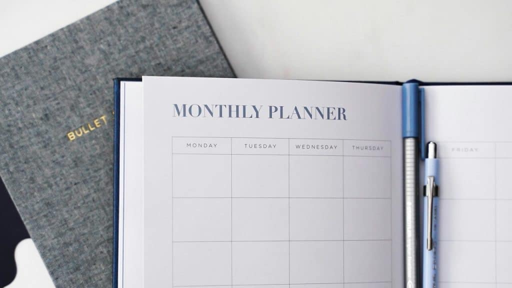 A photo of a monthly planner