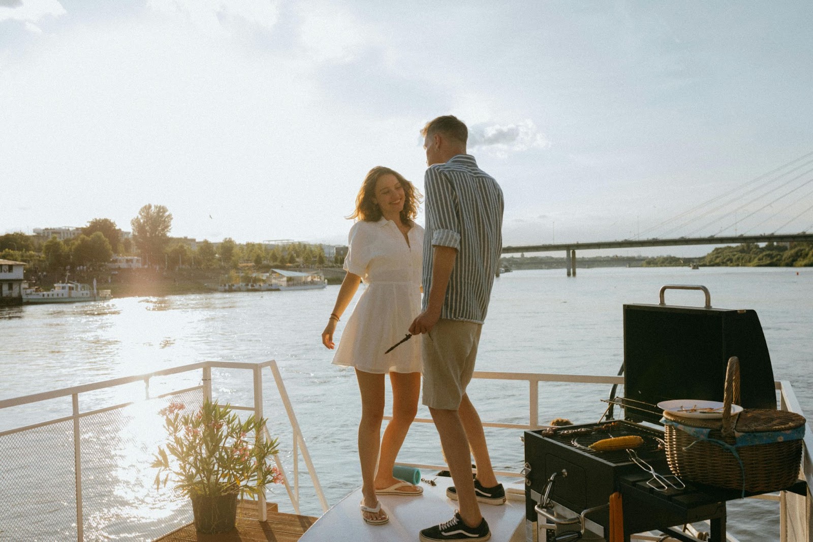 A man and woman having a good time at the beach.