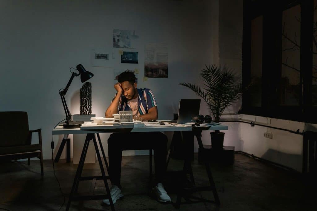 A man alone at work station