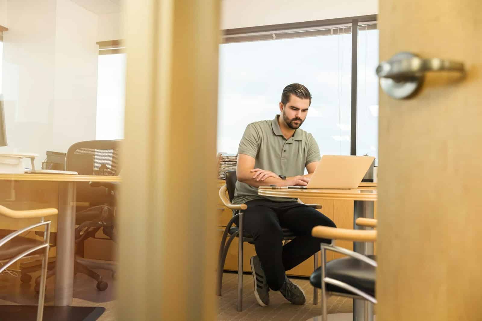 A man busy working alone.