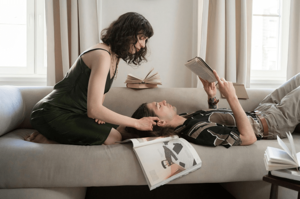 A woman asking a man