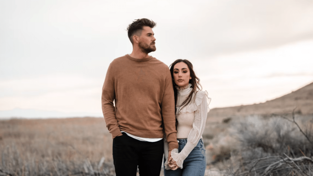 A couple looking serious