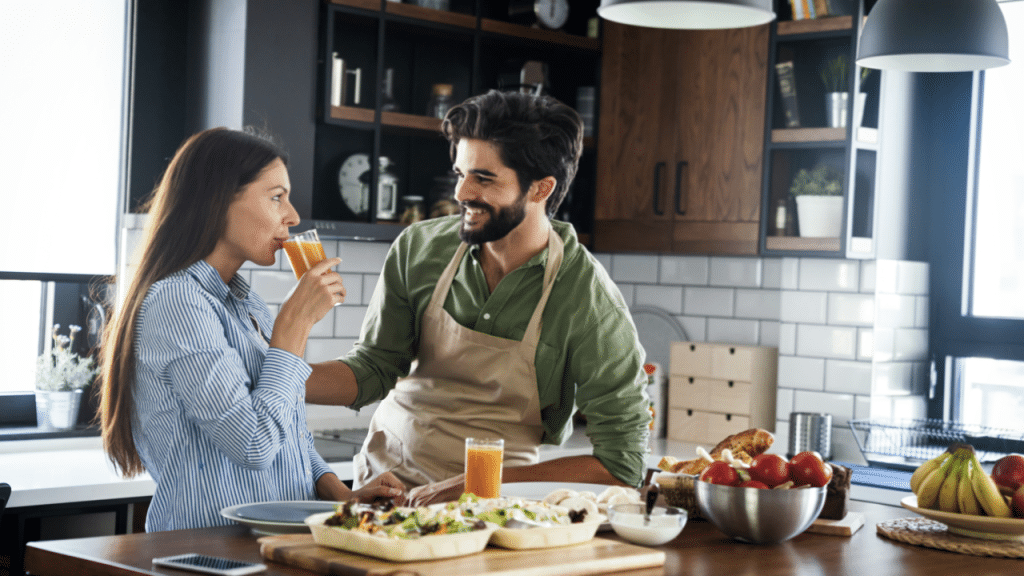 A couple cooking together