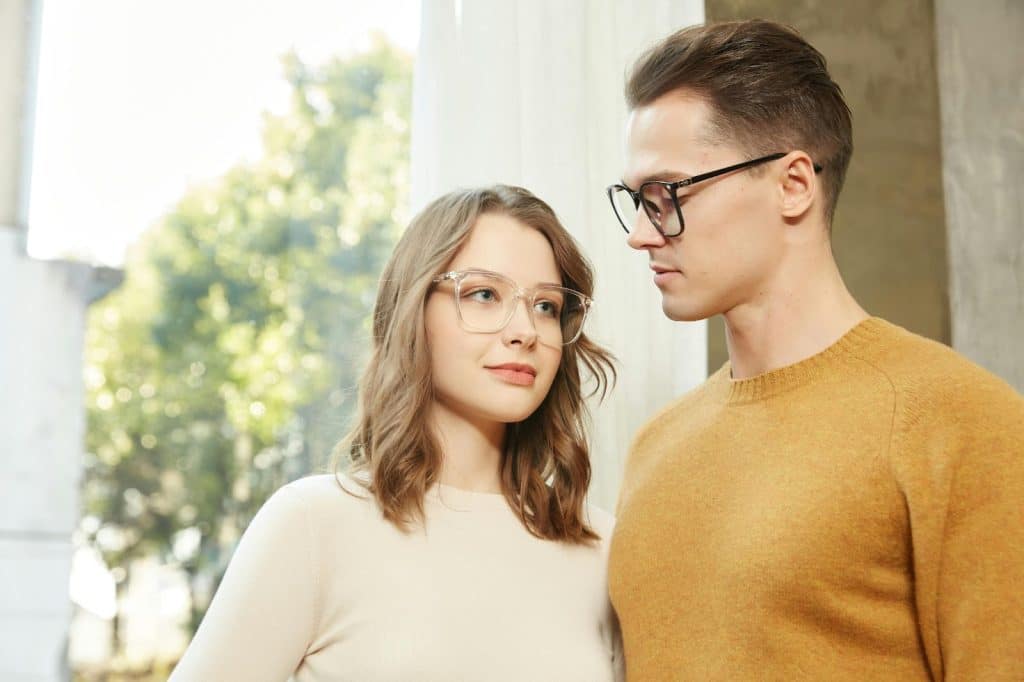 A man looking at the woman