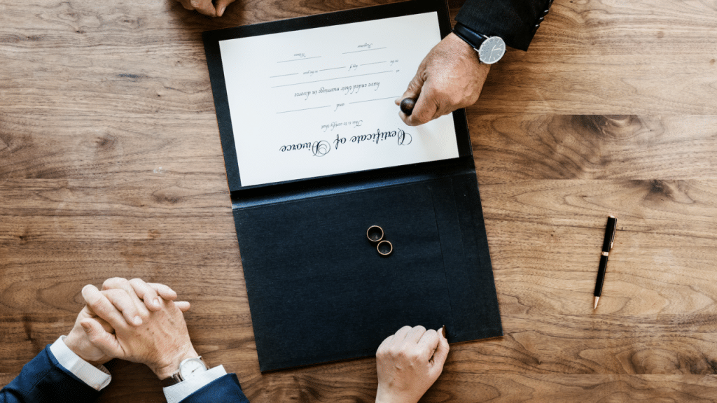 A couple about to sign divorce papers