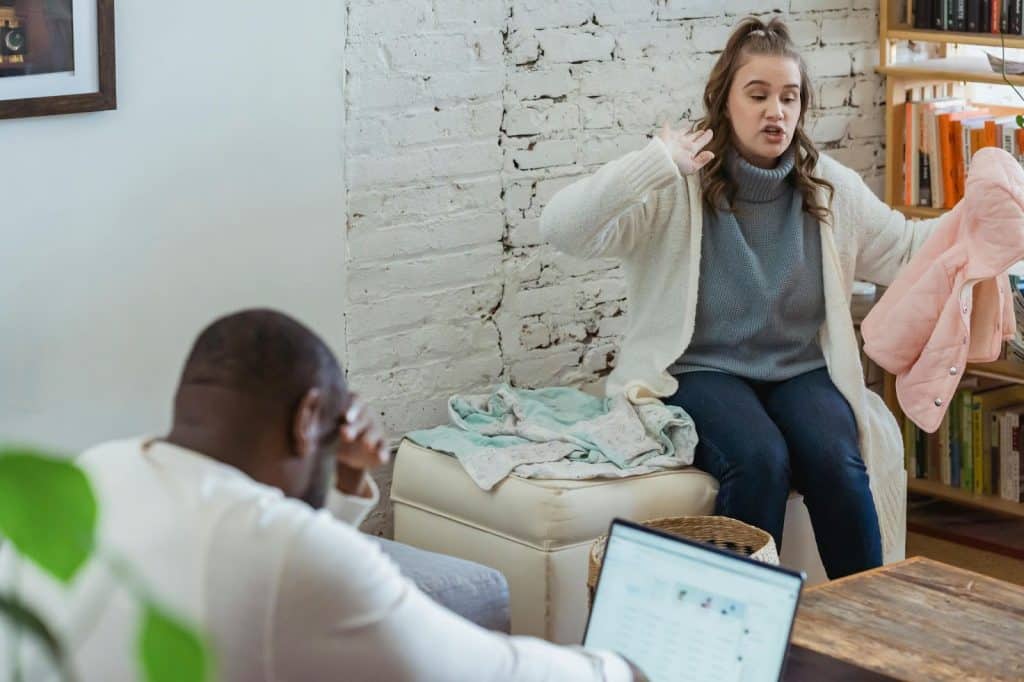 A man and woman talking