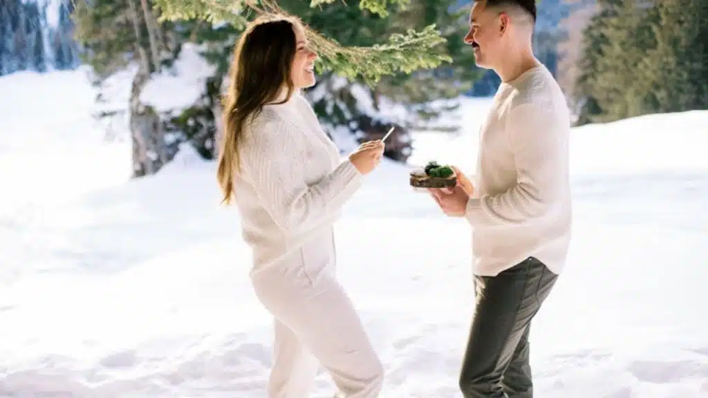 A couple talking openly after a proposal