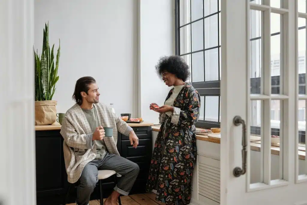 A couple having a conversation. 