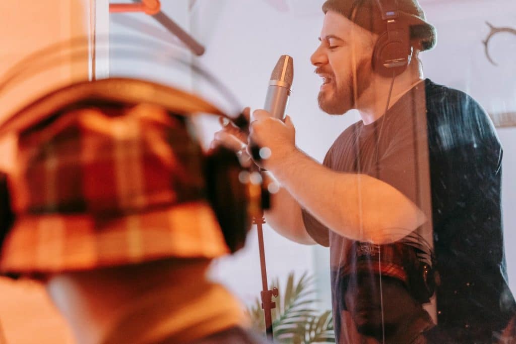 A man recording voice