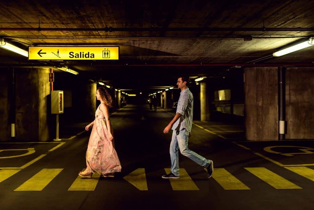 A man and woman walking