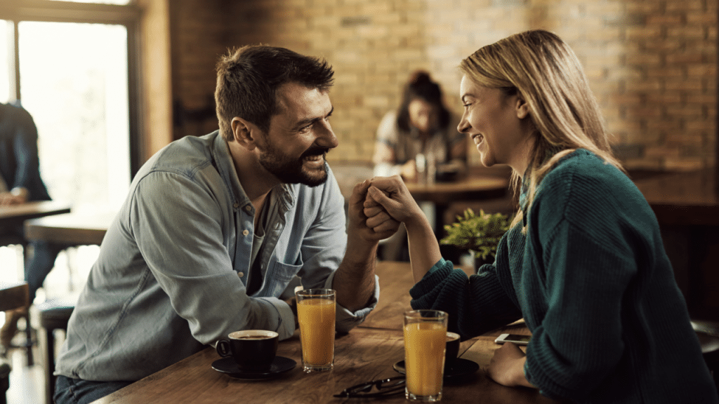 A couple having coffee at a cafe