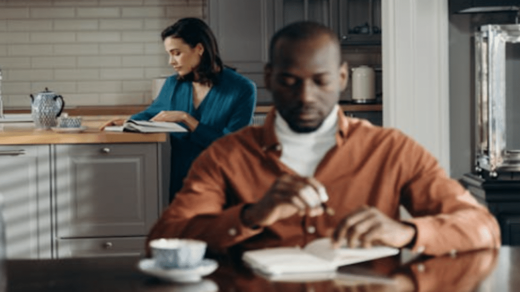 A couple both studying