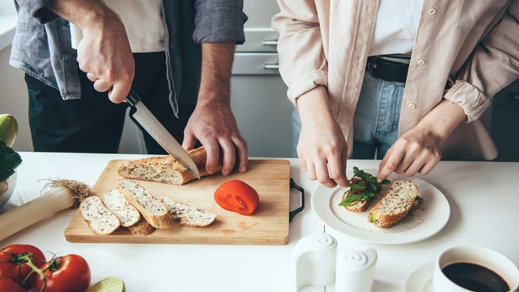 A couple cooking together