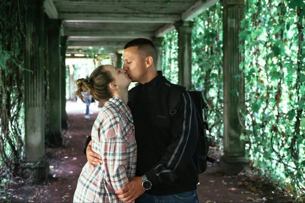 A man and woman kissing