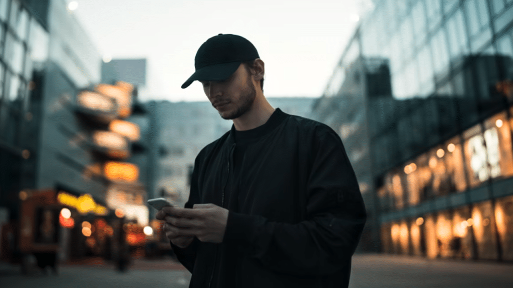 A man using his phone outdoors
