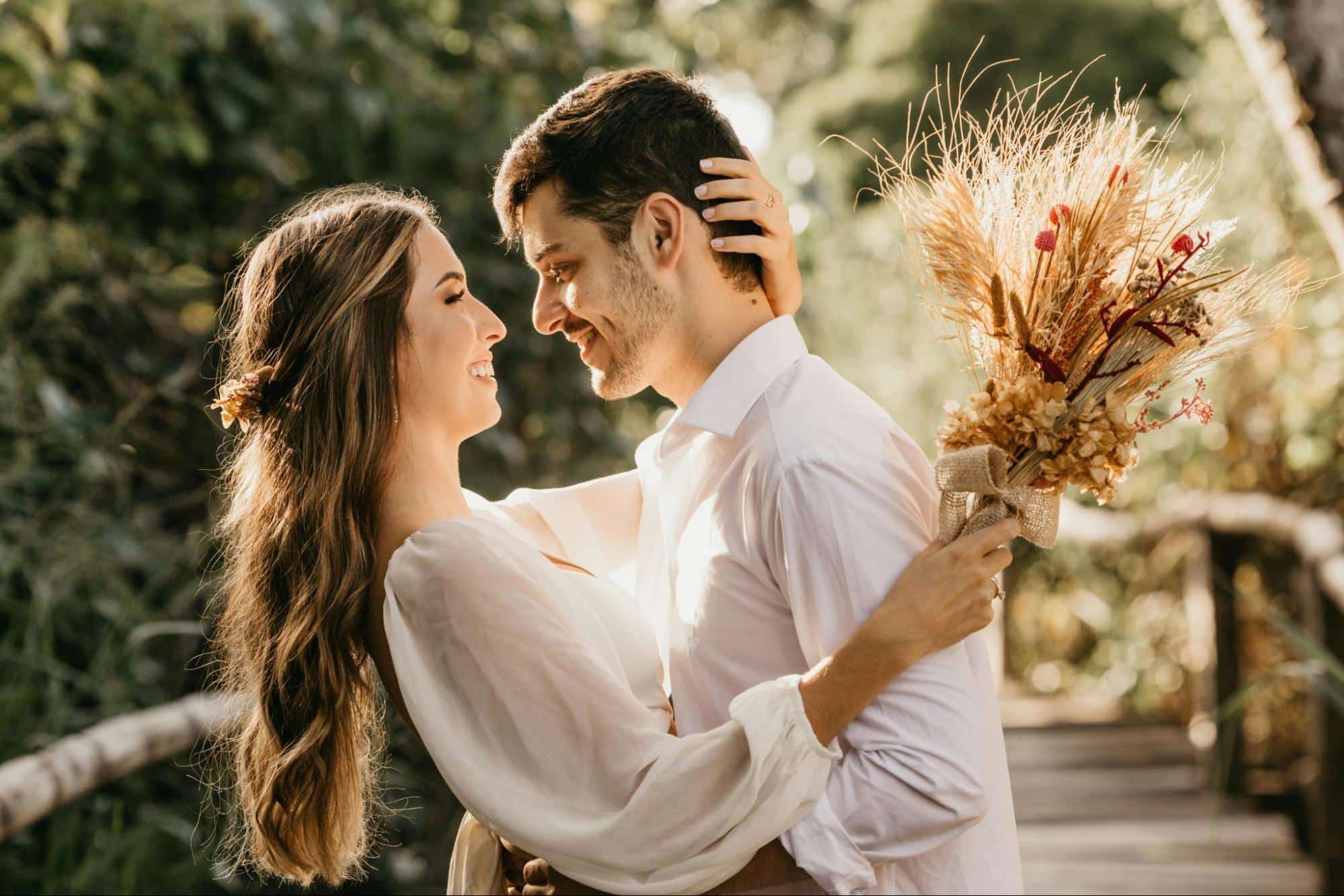 A man and woman looking at each other.