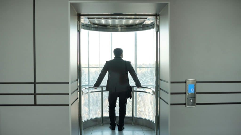 A businessman looking out the window
