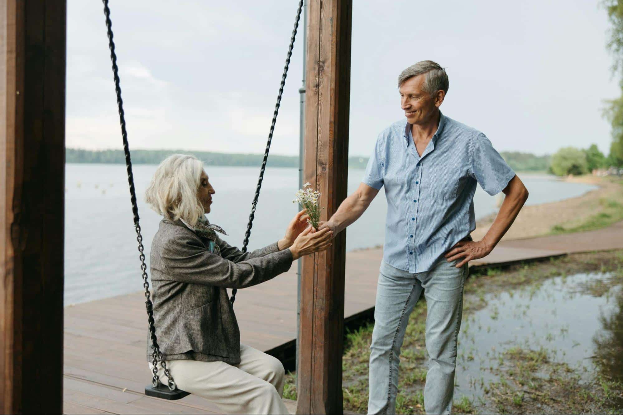 Old married couple being romantic.