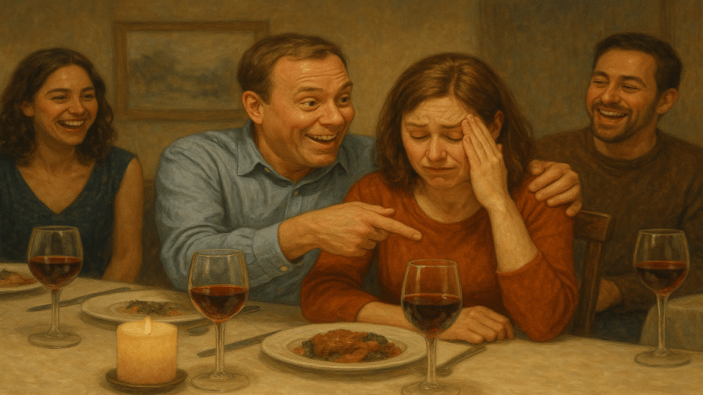 A man making fun of his wife in public