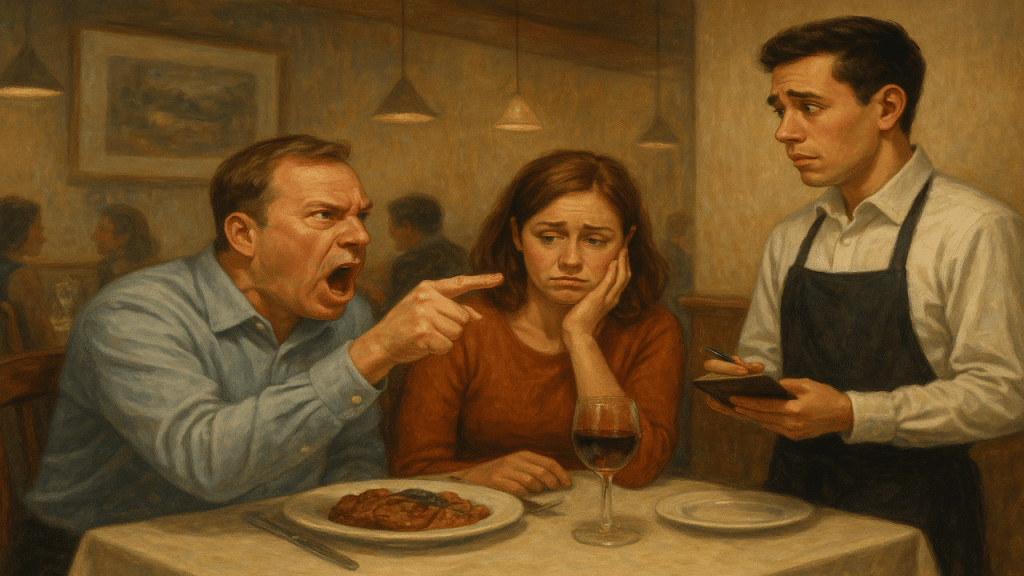 A man being rude to a server