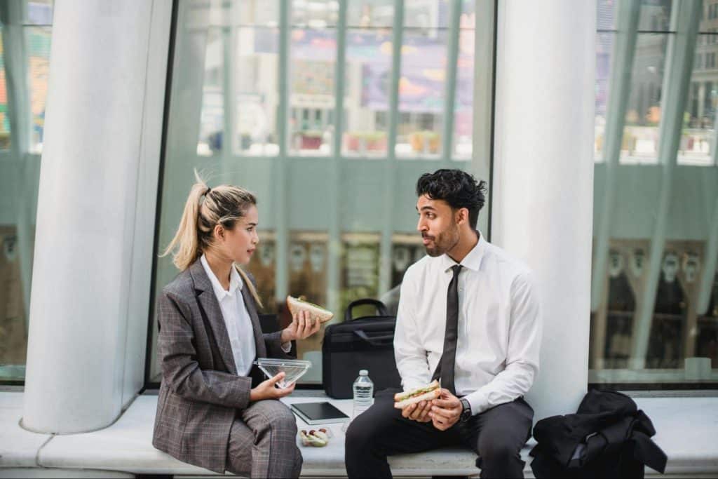 A man and woman sitting and talking