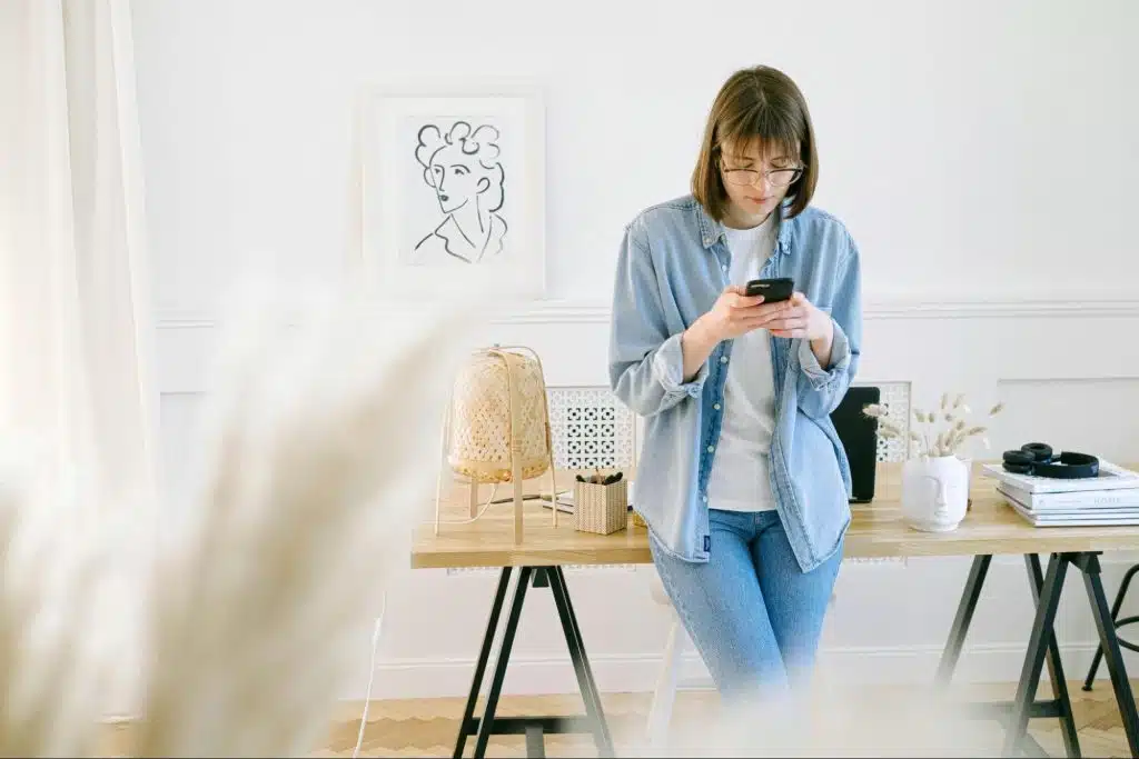 A woman texting