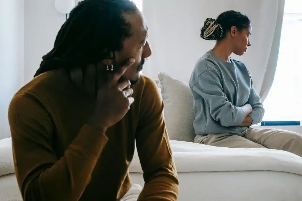 A man looking at the woman