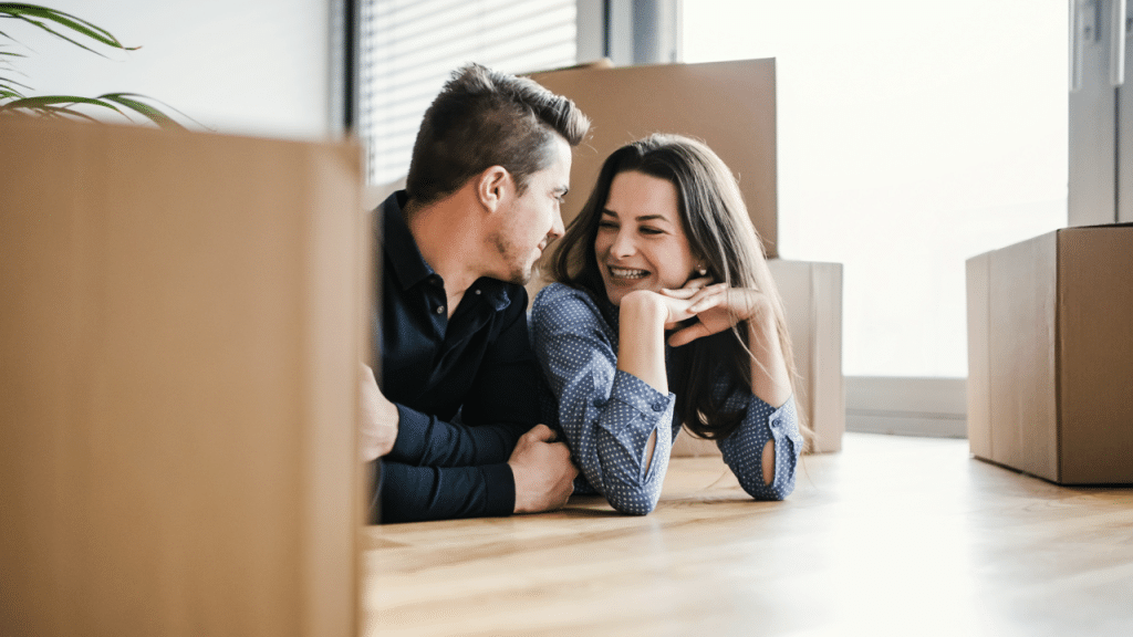 A couple looking at each other lovingly