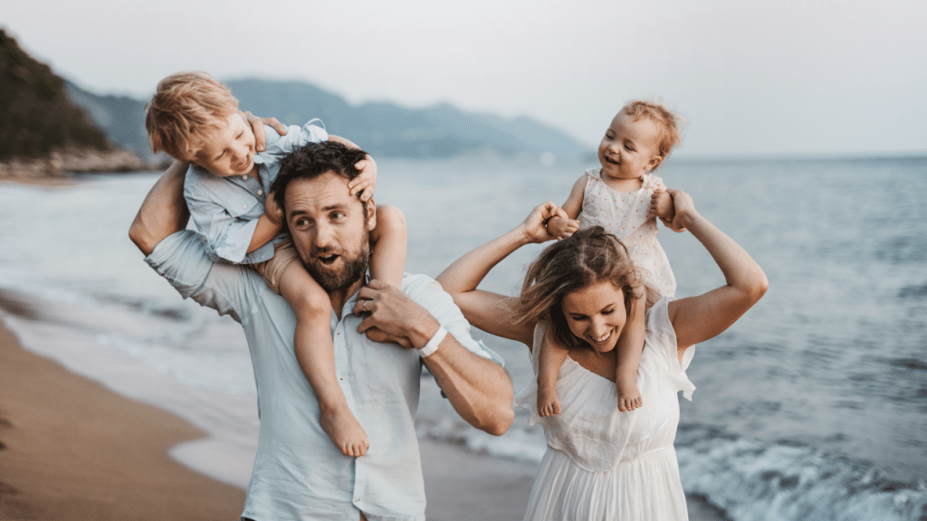 A family enjoying the beach together