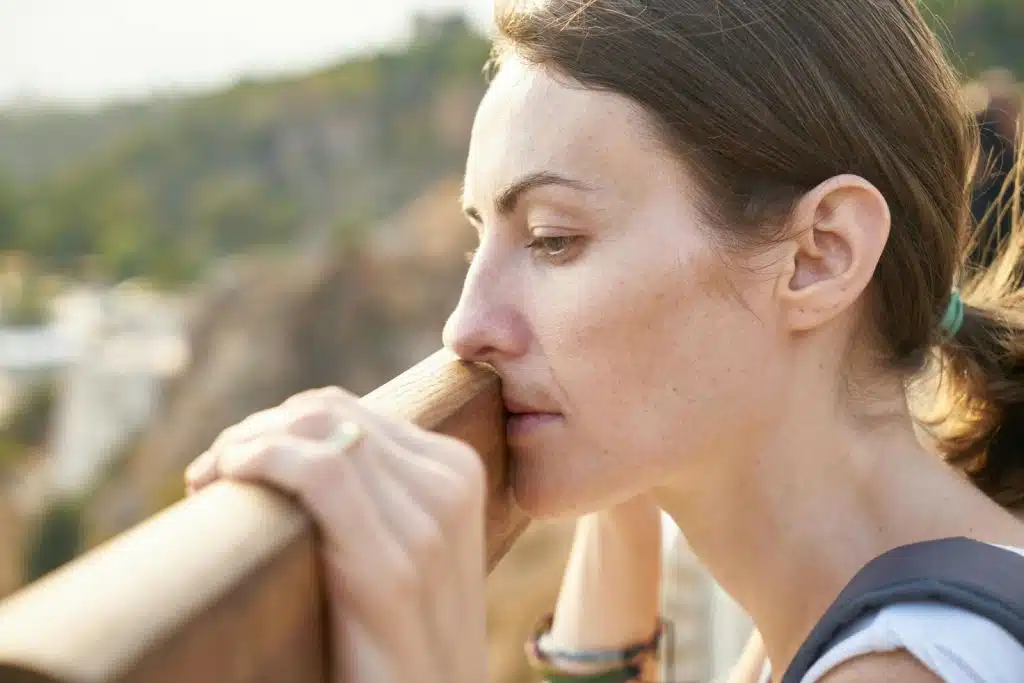 A woman staring at something
