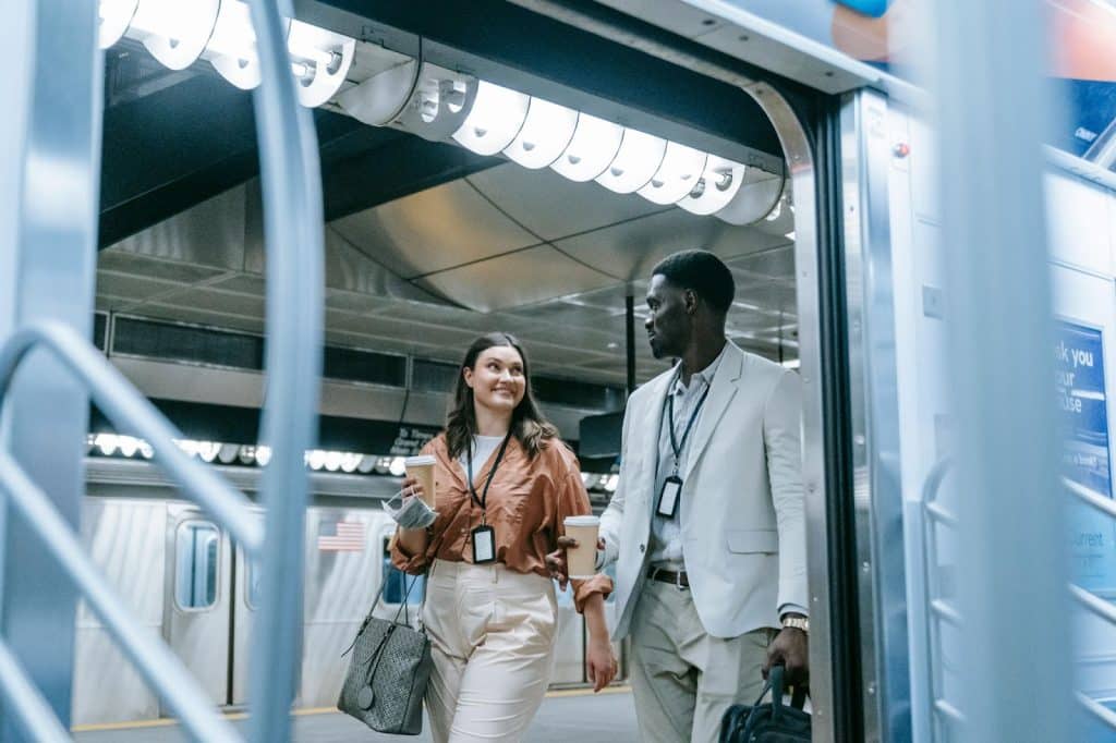 A man and woman walking