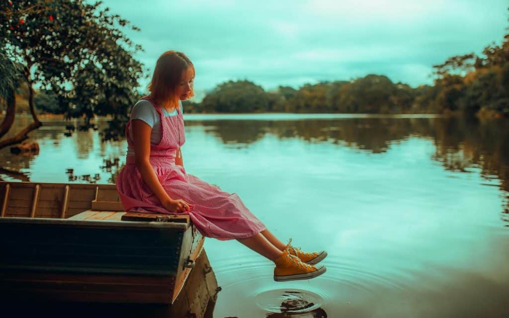 A woman wearing pink dress