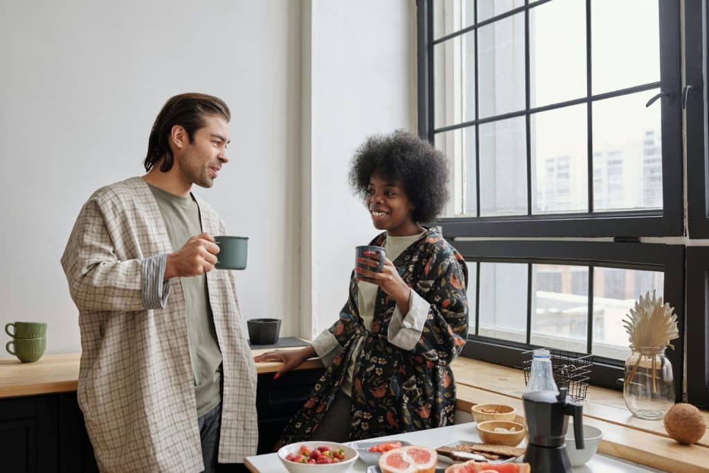 A man and woman having a breakfast