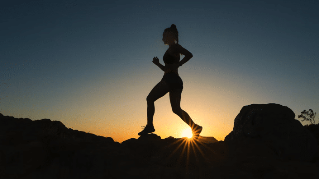 A woman jogging by herself