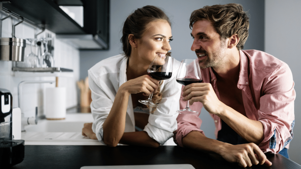 A couple having wine together