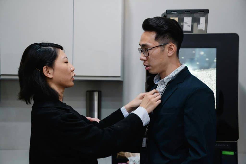 A woman asking a man