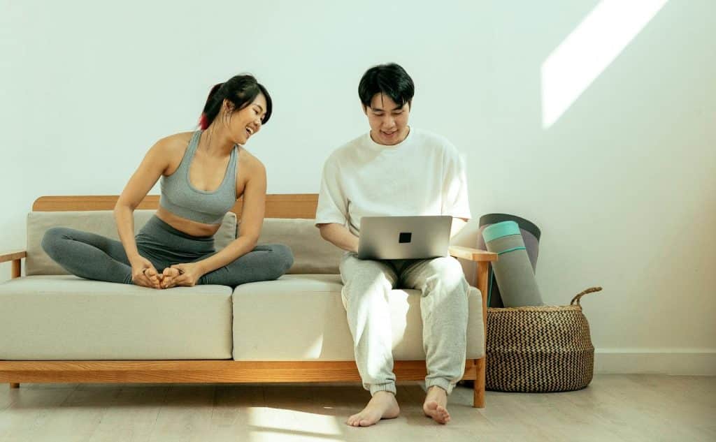 A woman encouraging a man
