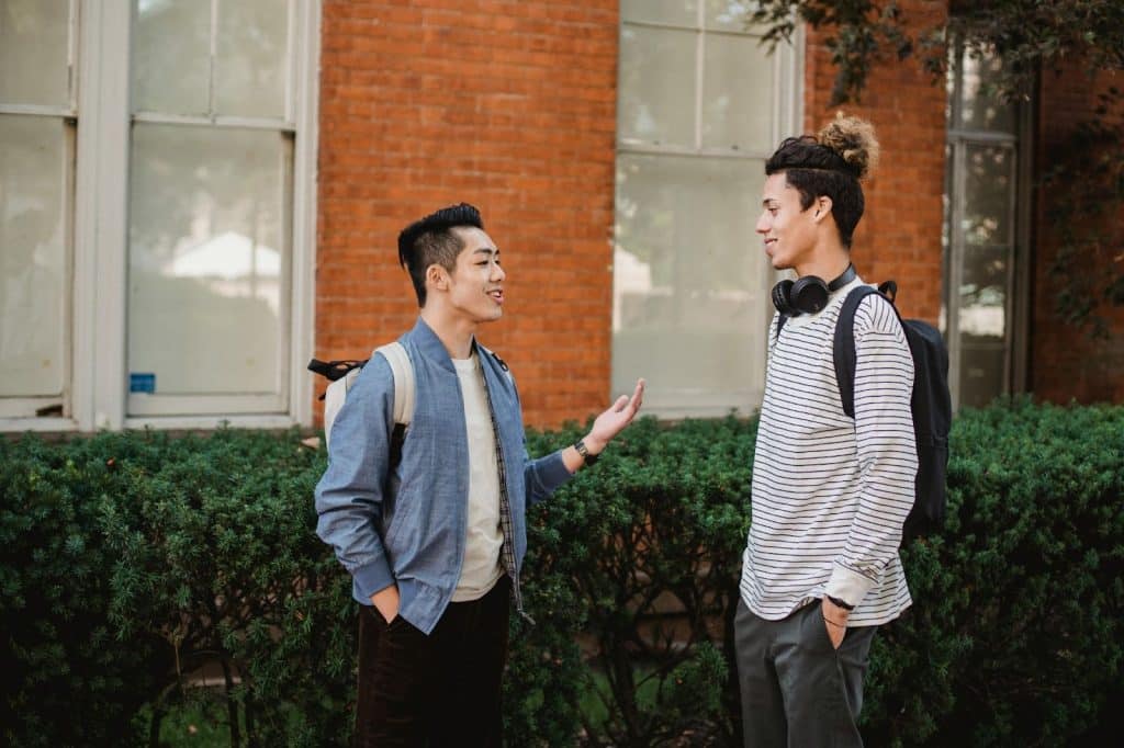 Two men talking