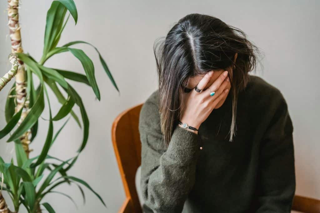 A woman calming herself
