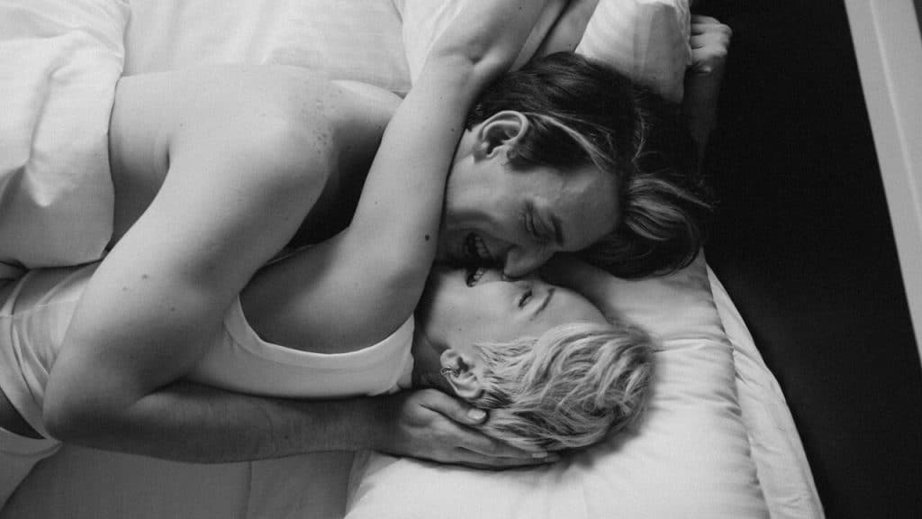 A couple saying goodnight before bed