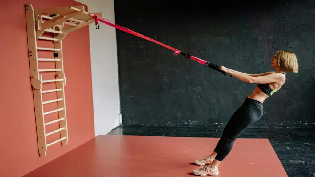 A woman working out by herself.