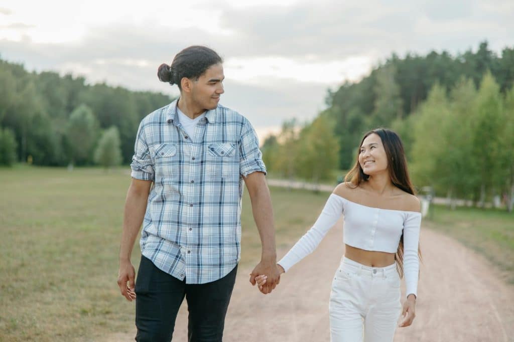 A man and woman walking